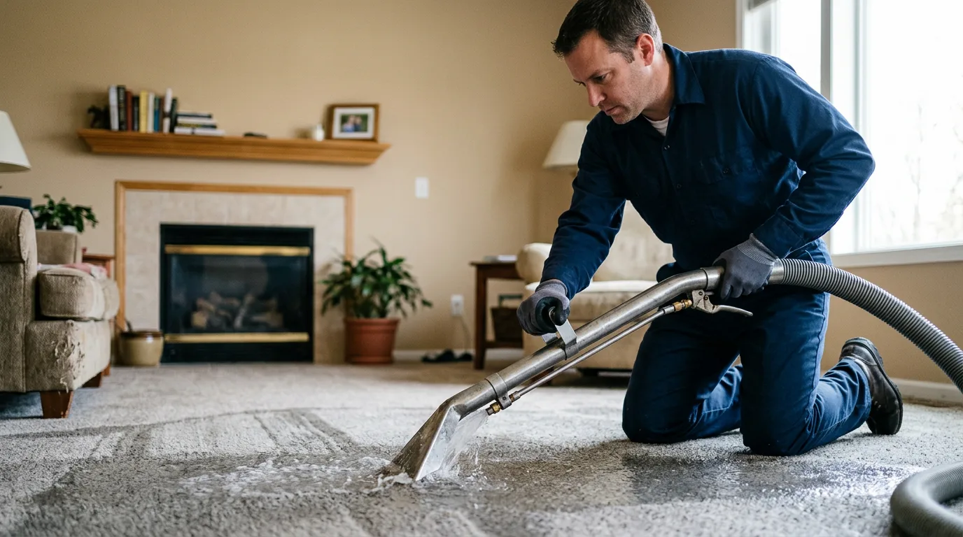 Water damage restoration technician working near Alpha, OH